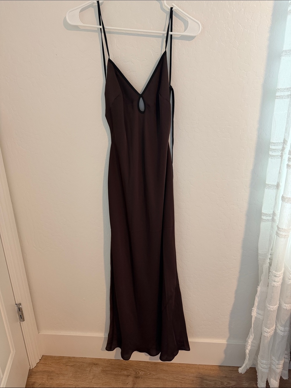 Aritzia Chocolate Brown Slip Maxi Dress with Keyhole